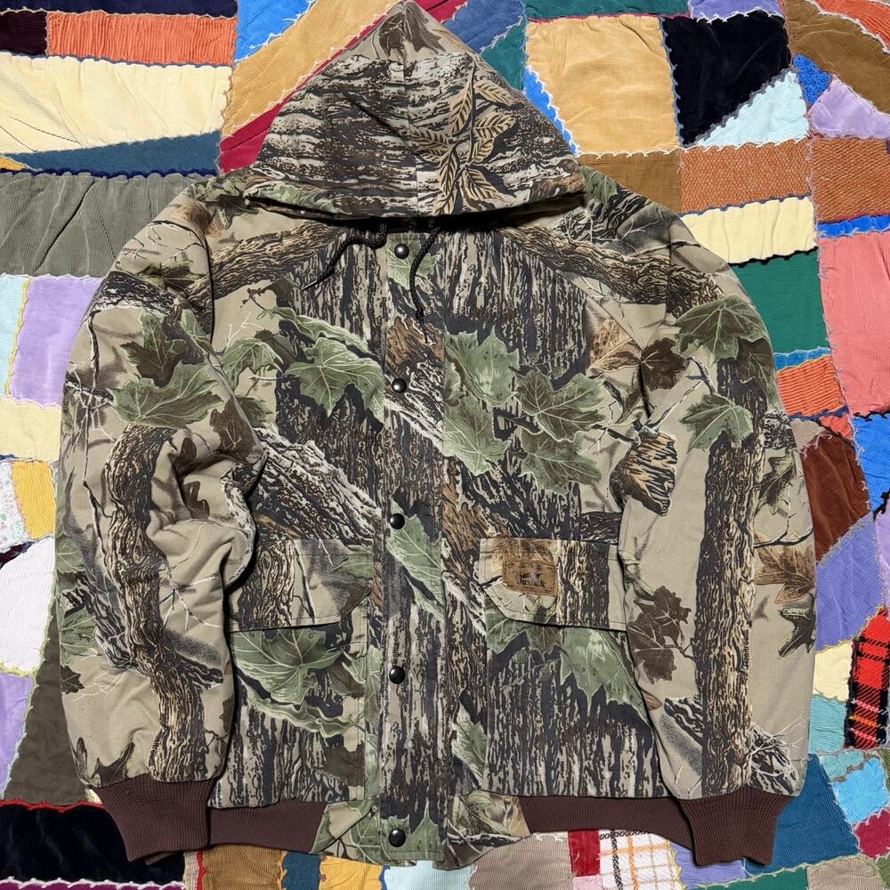 Vintage 90s Duxbak Camouflage Realtree Bomber Hooded Jacket XL